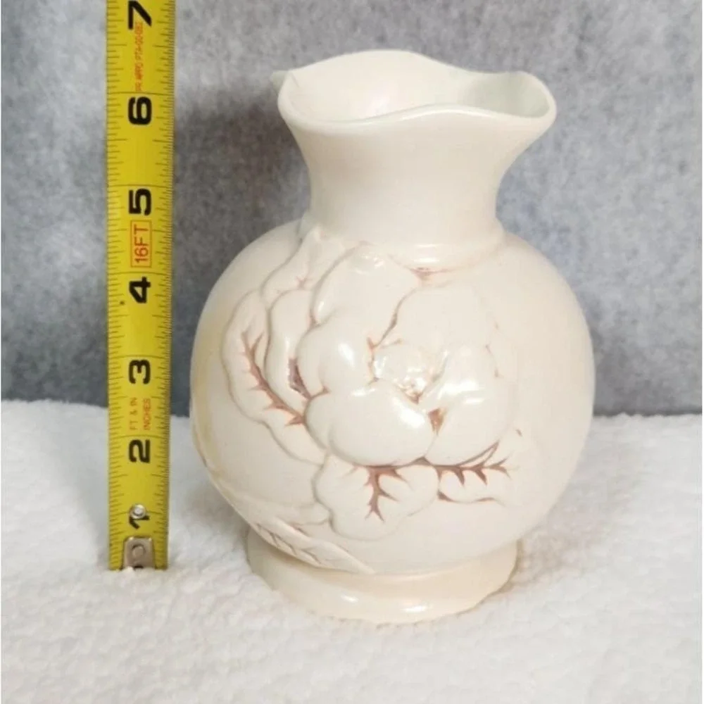 VTG c1940s Red Wing Pottery Vase Magnolia #975 Ivory & Brown Vase 6